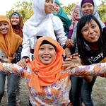 Group of laughing locals